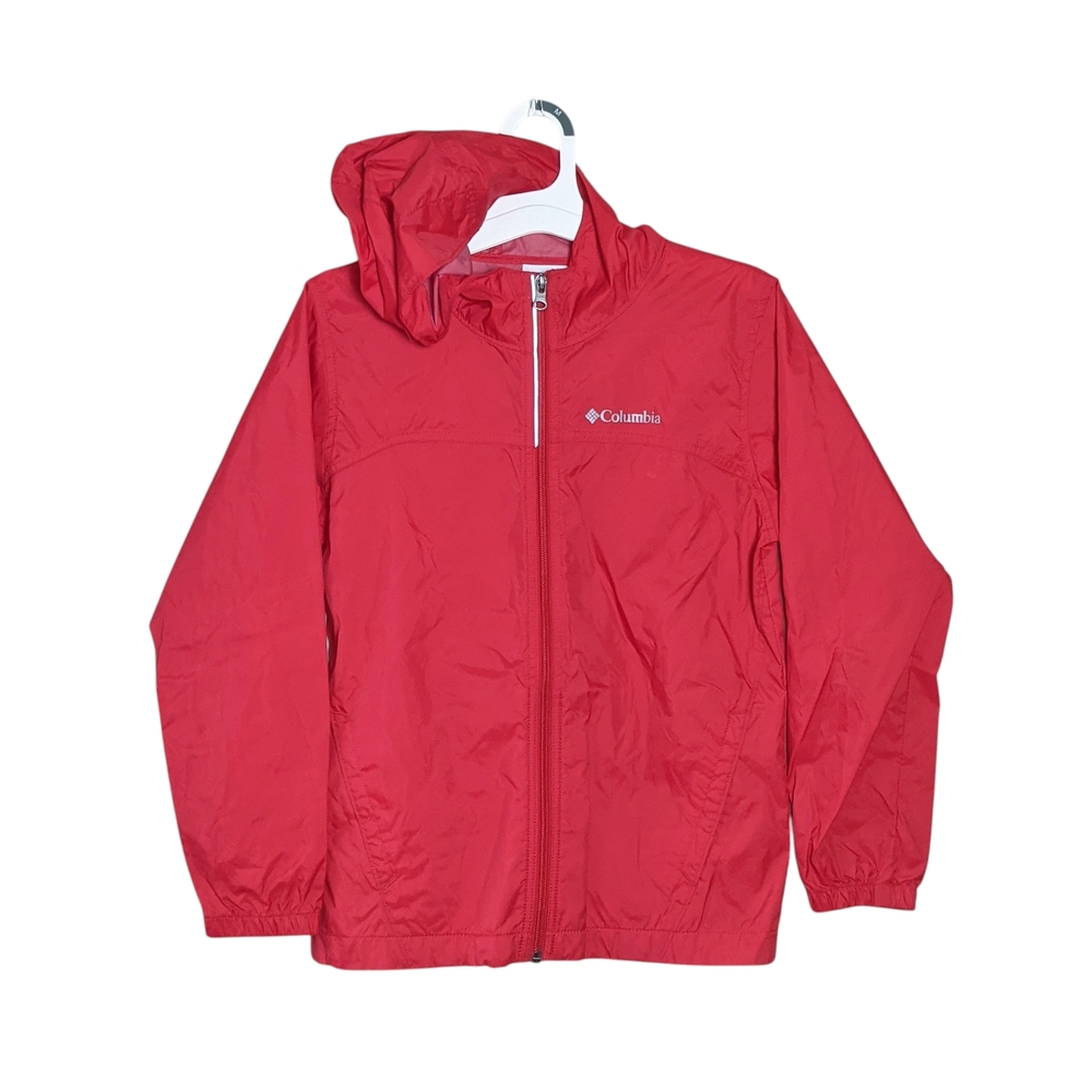 Columbia unisex Kids Red Hooded Rain Jacket Size M 10-12